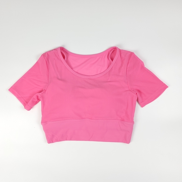 Pedigree SW | Layered Mesh Crop Top with Sports Bra Liner - Pink - Picture 4 of 6